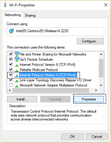 인터넷 프로토콜 버전 4 TCP IPv4 | Windows 10에서 WiFi에 DHCP가 활성화되어 있지 않은 문제 수정