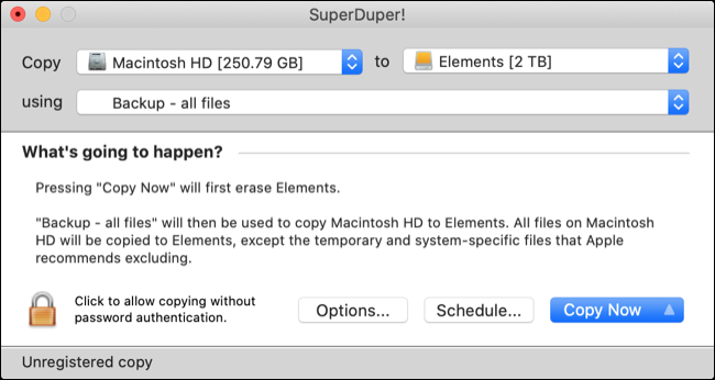 SuperDuper! Software de copia de seguridad de Mac