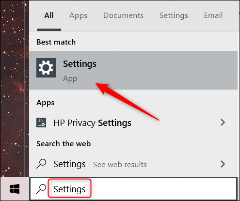 Введите «Настройки» в поиске Windows и щелкните приложение «Настройки».