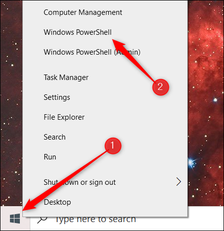 Откройте меню Power User и щелкните Windows PowerShell.