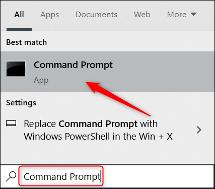Найдите командную строку в поиске Windows.