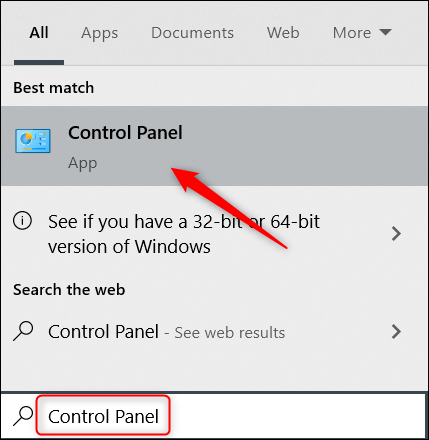 Найдите панель управления в поиске Windows.
