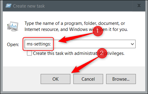 Введите «ms-settings:» в текстовом поле.