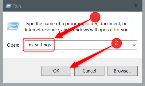 Введите «ms-settings:» в «Выполнить».