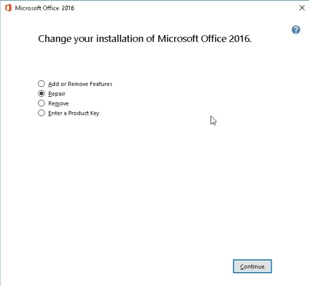 Microsoft Officeのインストールを変更して、Excelの問題を修正します。