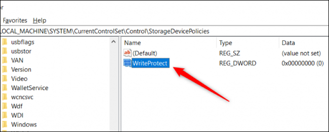 เปลี่ยนชื่อไฟล์ DWORD เป็น "WriteProtect"