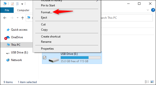 Fai clic con il pulsante destro del mouse su un disco e seleziona "Formatta".