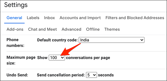 Fai clic su "Ingrandisci la dimensione della pagina" in "Impostazioni" su Gmail.