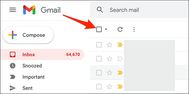 Fai clic sull'opzione "Seleziona" su Gmail.