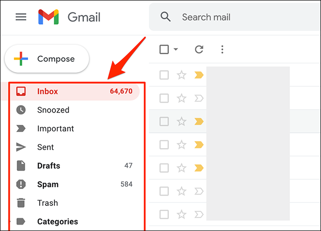Seleziona una cartella di posta elettronica su Gmail.