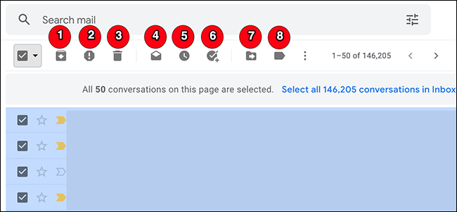 Azioni da applicare alle email su Gmail.
