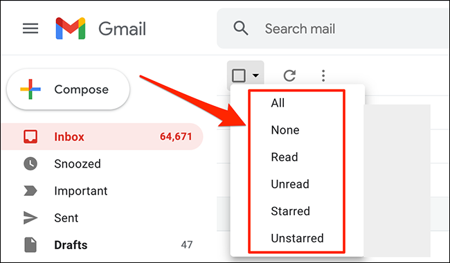 Seleziona le email in base al loro stato in Gmail.