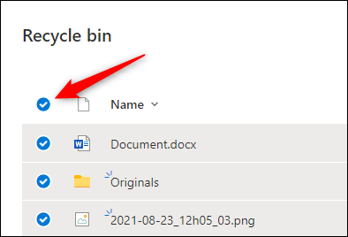 Klicken Sie auf den Punkt neben Name, um alle Elemente auszuwählen.