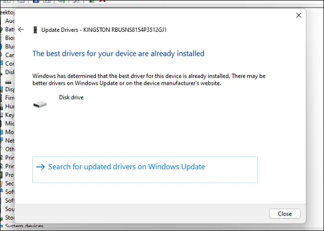 您設備的最佳驅動程序已安裝，因此請關閉或搜索 Windows 更新。