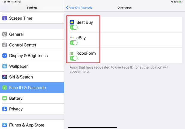 Überprüfen Sie die Face ID-Apps