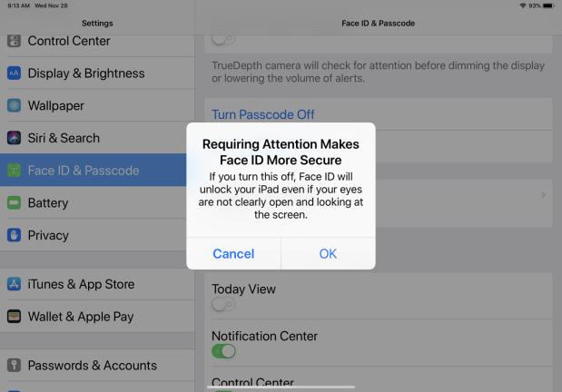 Verwalten Sie die Face ID-Aufmerksamkeitseinstellungen