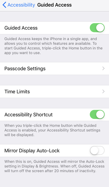 Menú iOS de acceso guiado