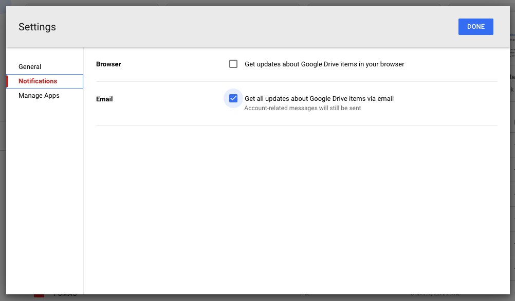 Google Docs désactive les notifications