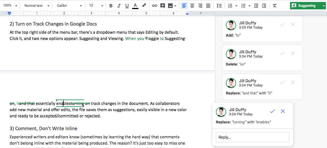 Google Docs suggérant