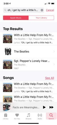 Apple Music에서 가사 검색