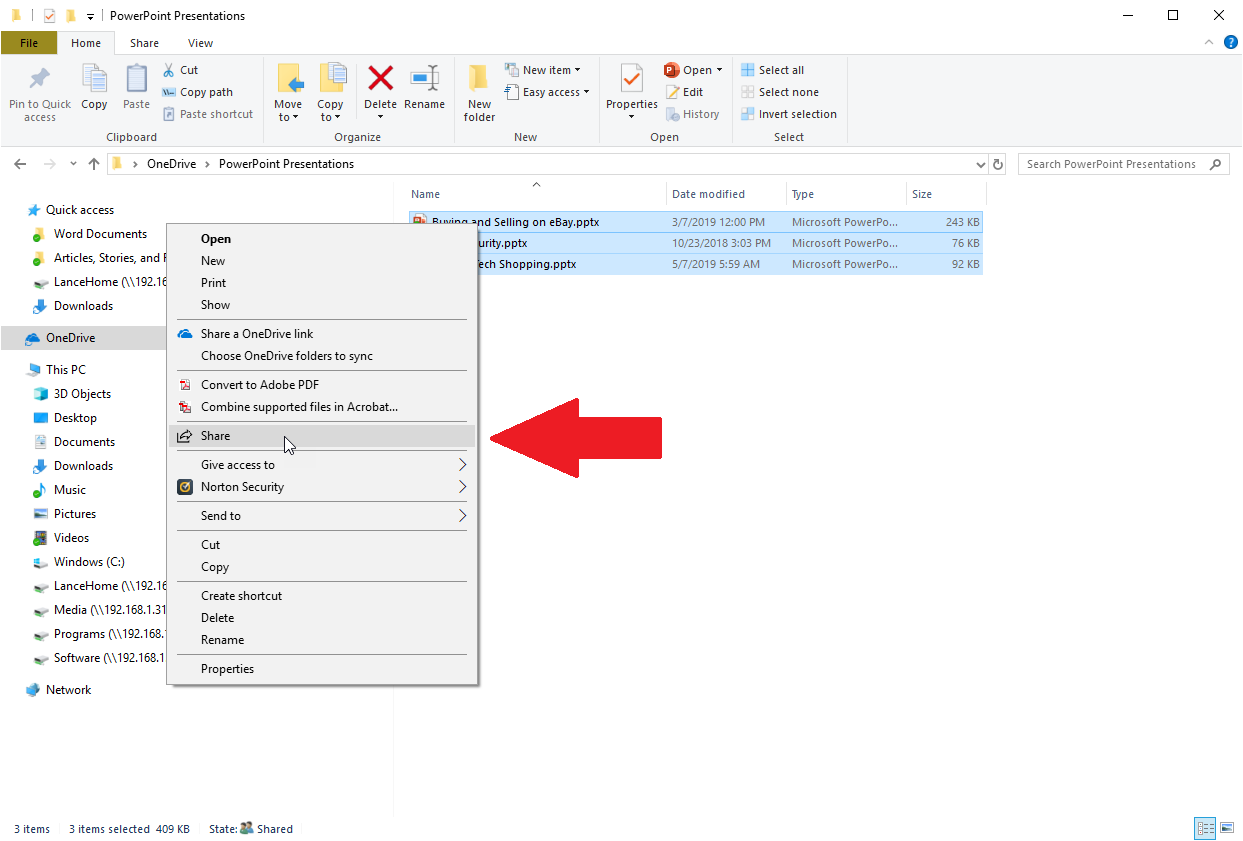 在 Windows 10 中共享文件