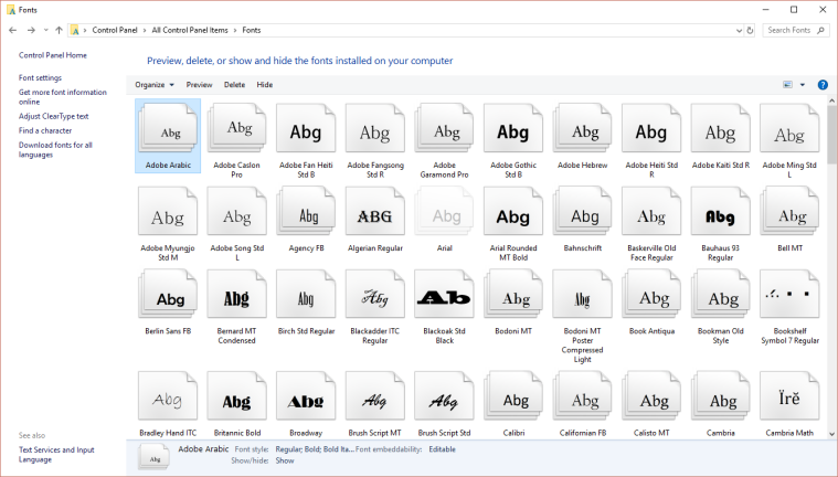 Lihat Font yang Terpasang