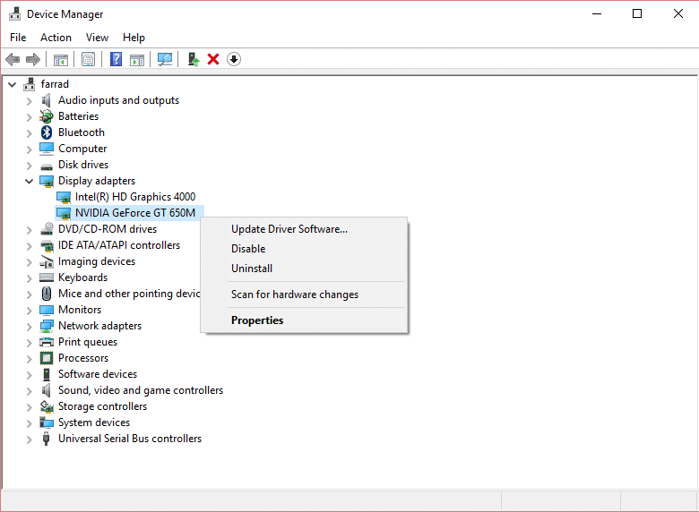 Mettez à jour le pilote de votre carte graphique | Correction de l'erreur de pilote de périphérique coincé dans le fil dans Windows 10