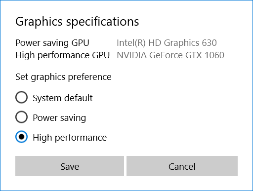 Sélectionnez Haute performance et cliquez sur Enregistrer