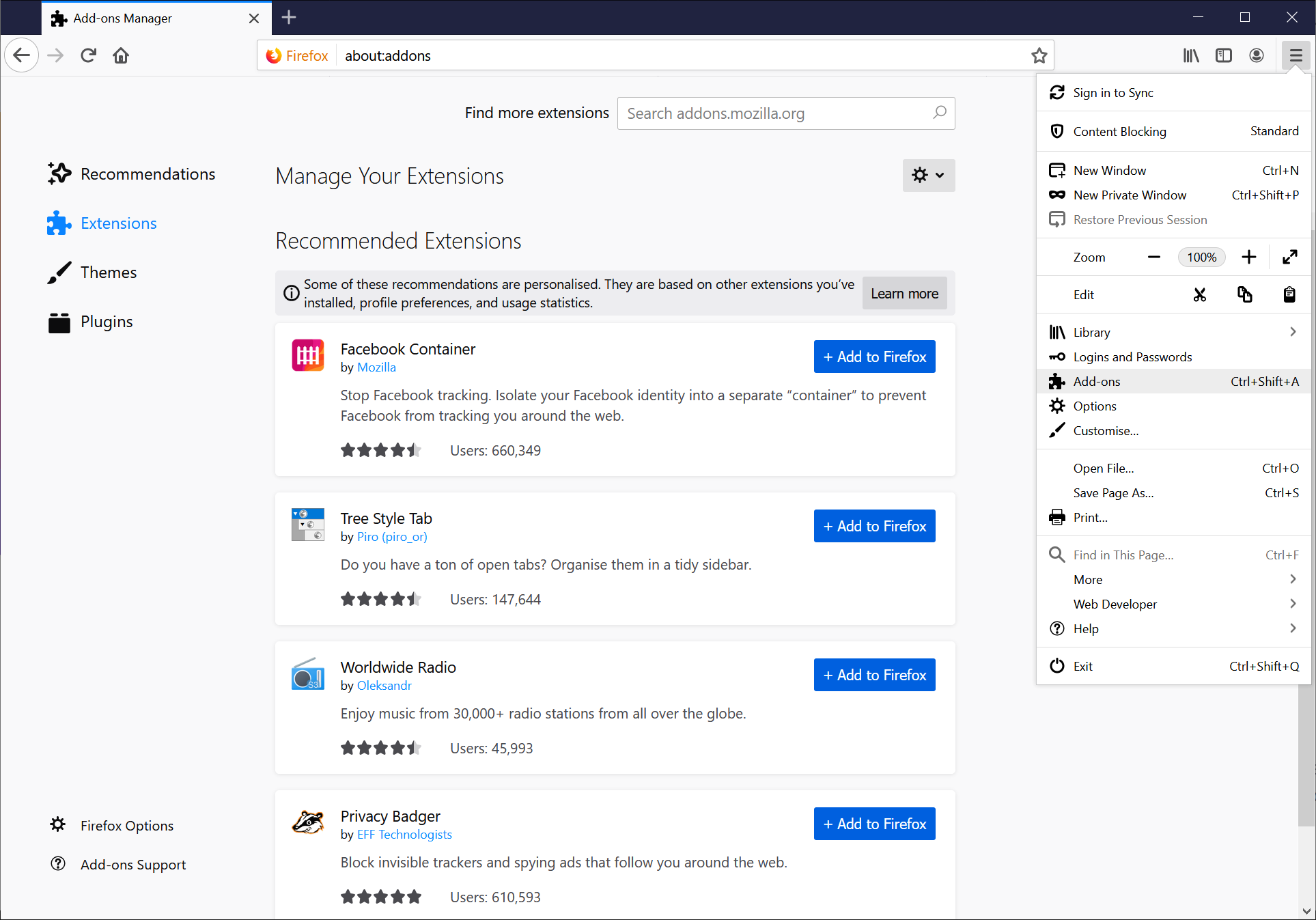 Utilisation des extensions Firefox