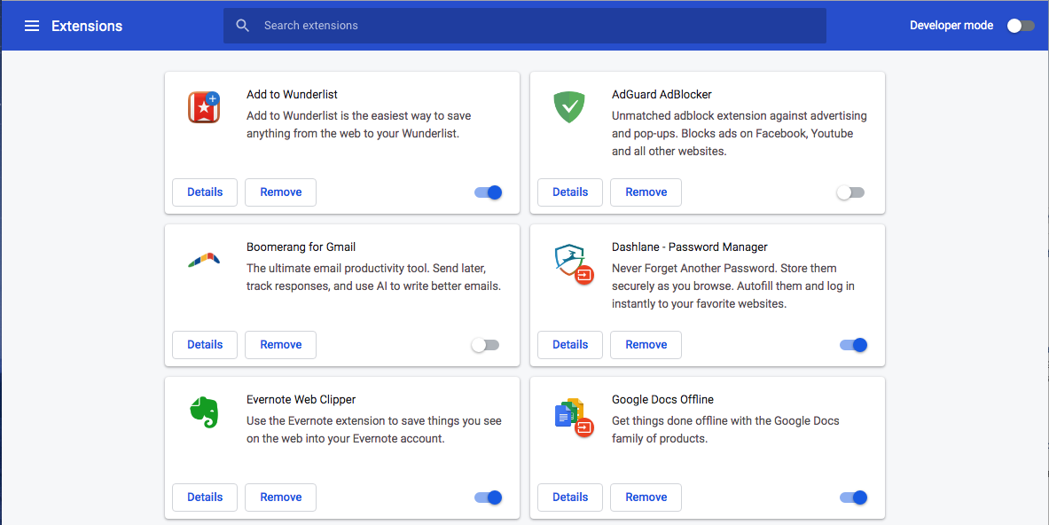 Extensions pour le navigateur Google Chrome