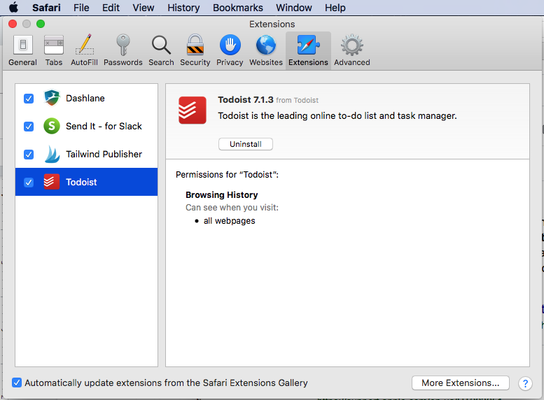 Obtenez des extensions Safari organisées