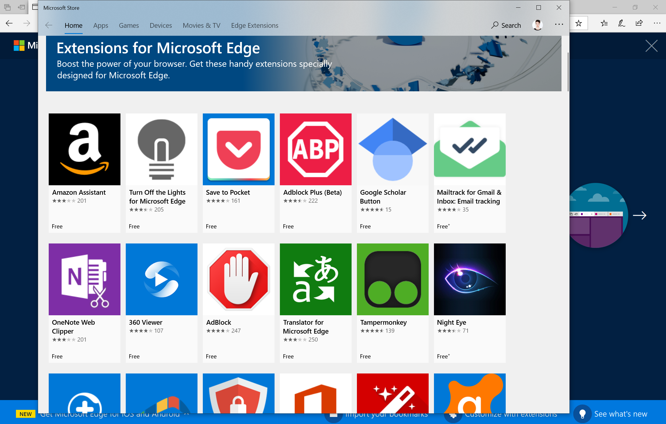 Extensions pour le navigateur Microsoft Edge