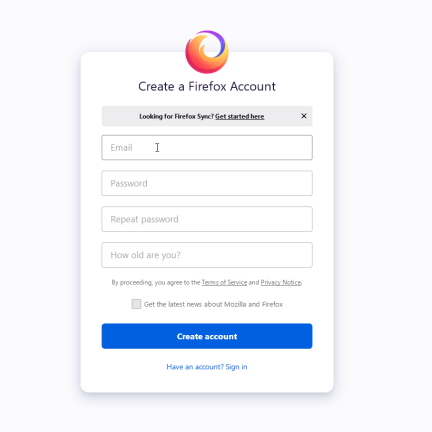 Créer un compte Firefox