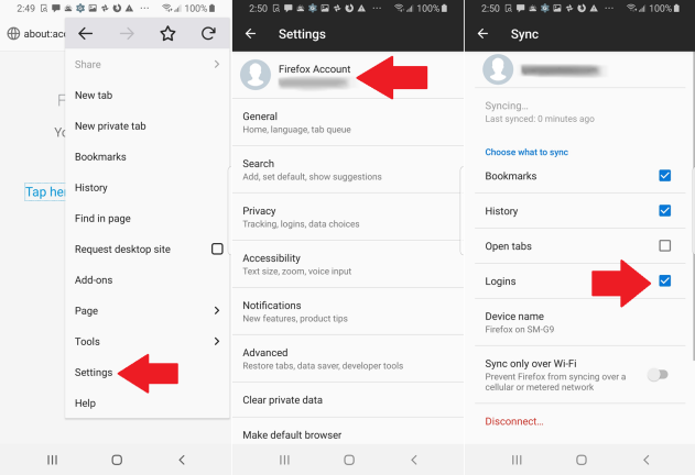 Paramètres de synchronisation sur Android