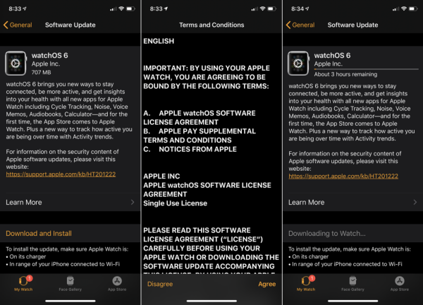 Esegui l'upgrade a watchOS 6
