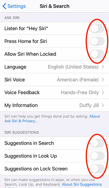 Ustawienia iPhone'a Siri
