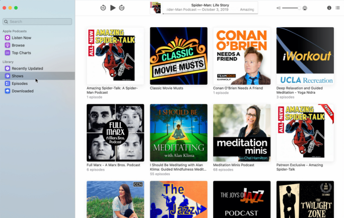 Accesso ai podcast su macOS Catalina
