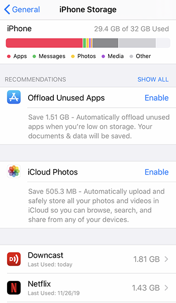 整理 iPhone 存儲空間