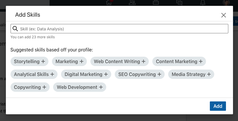 LinkedIn agregar habilidades