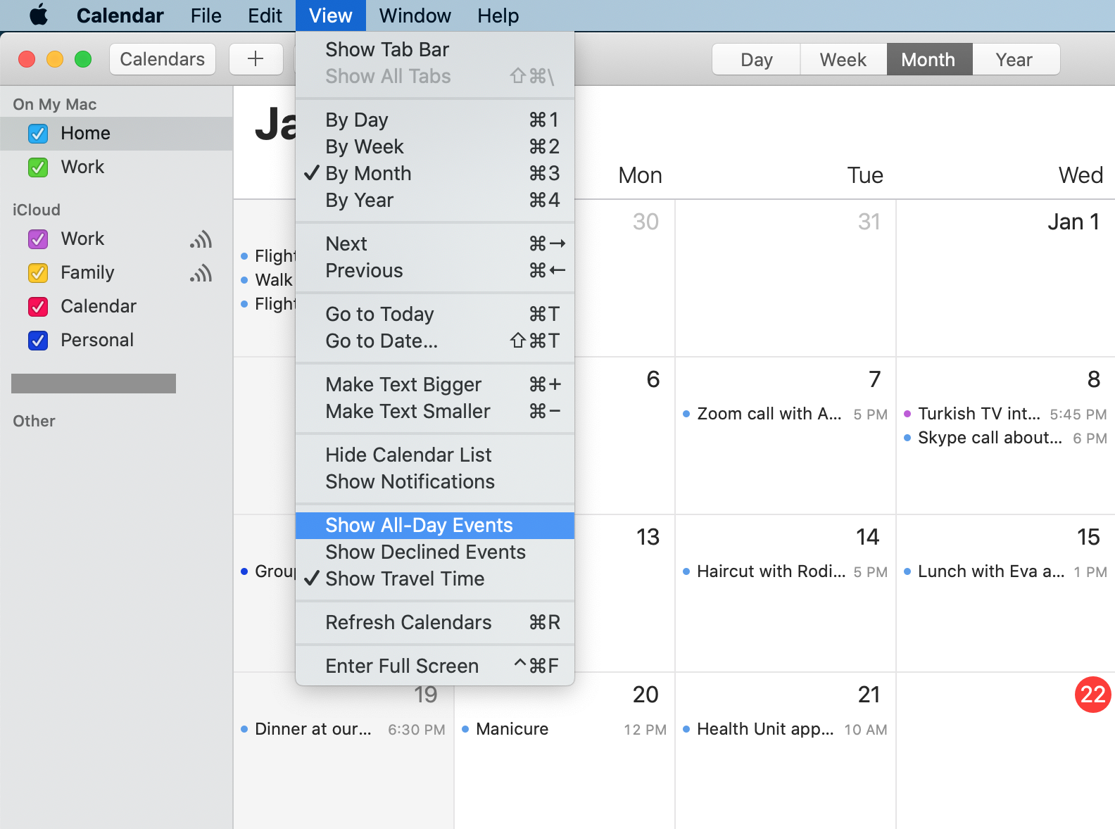 Calendario Apple eventi tutto il giorno
