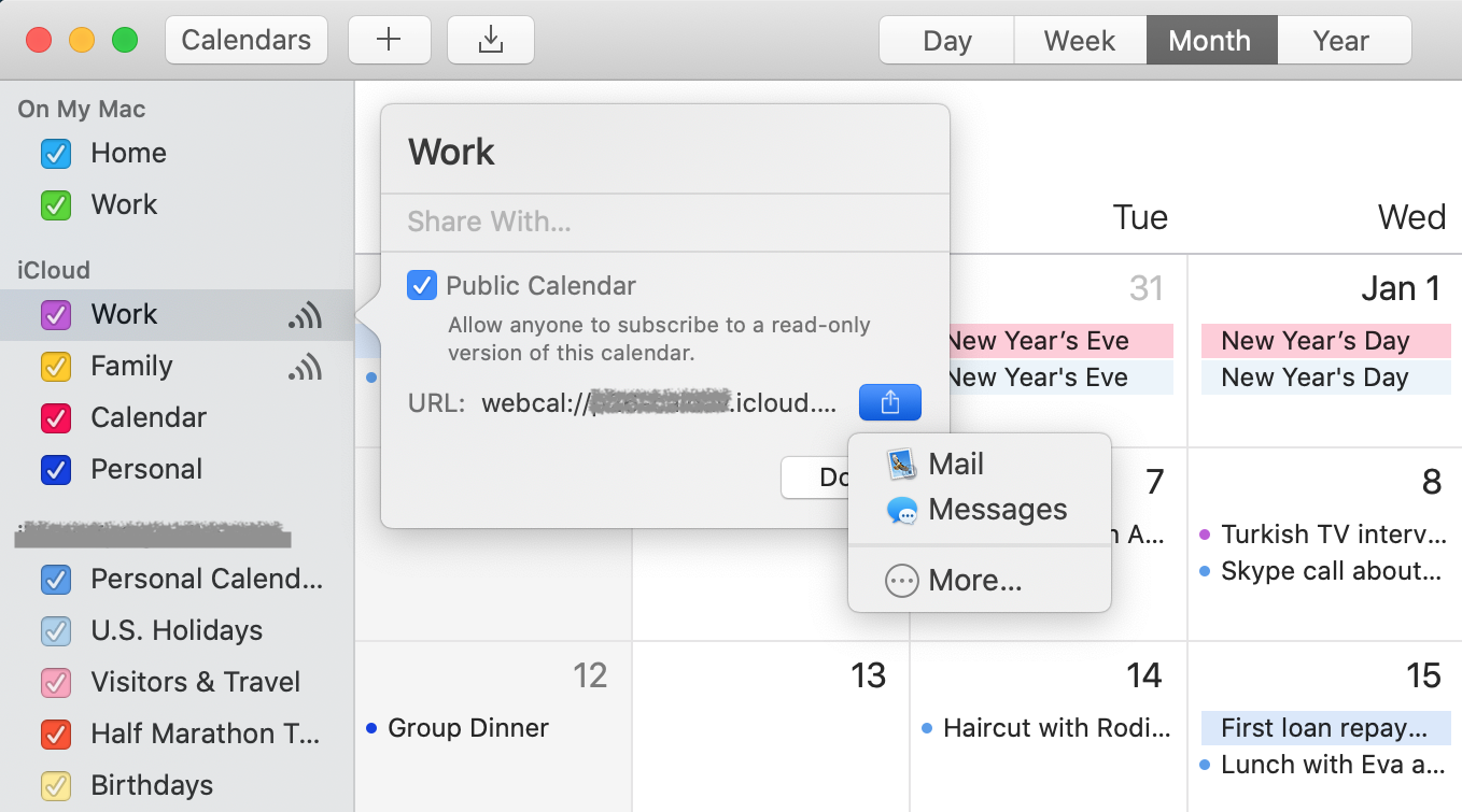 Pubblicazione della condivisione del calendario Apple