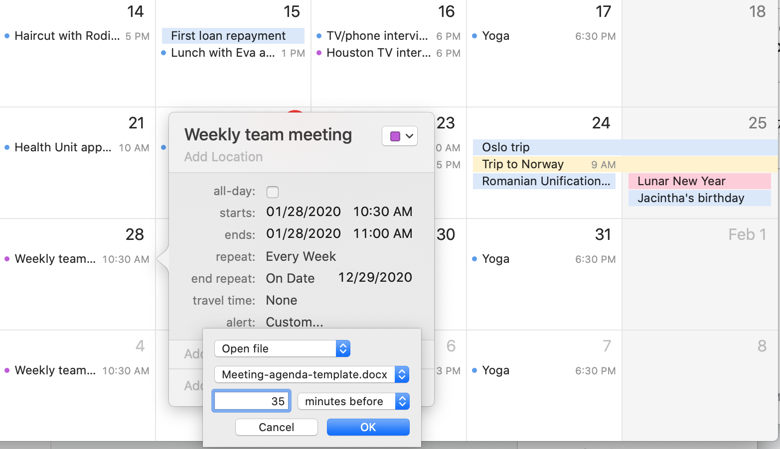 Apri il file dal calendario Apple