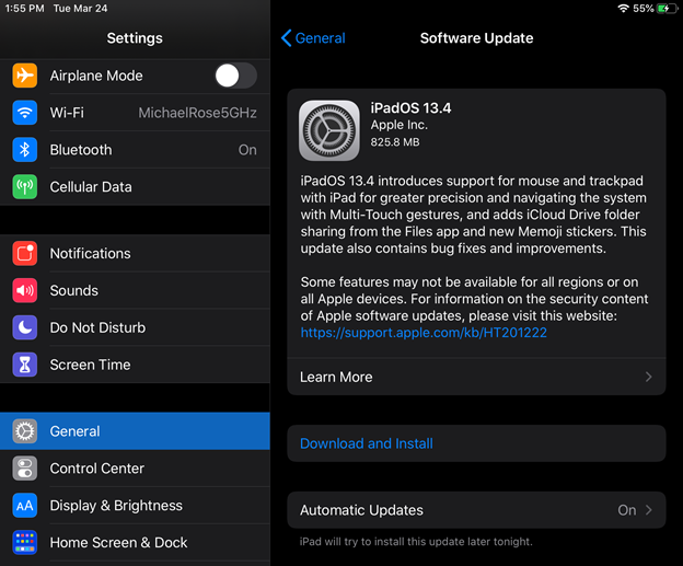 Обновление до iPadOS 13.4