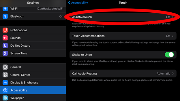 переключить AssistiveTouch