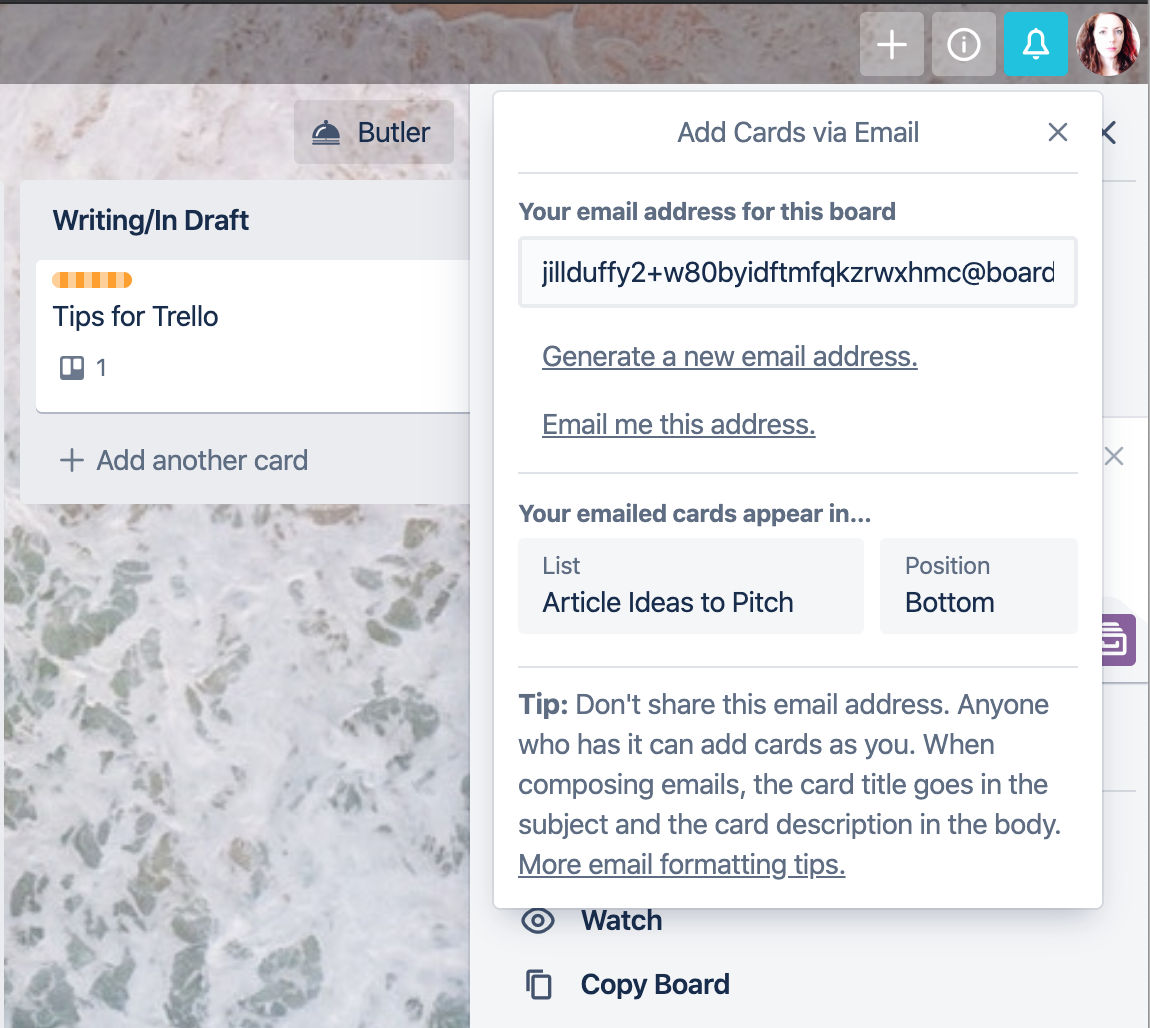 E-mail do Trello para cartão