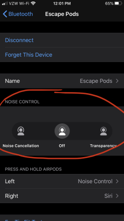Configurações de controle de ruído