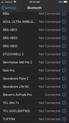 Lista de dispositivos Bluetooth