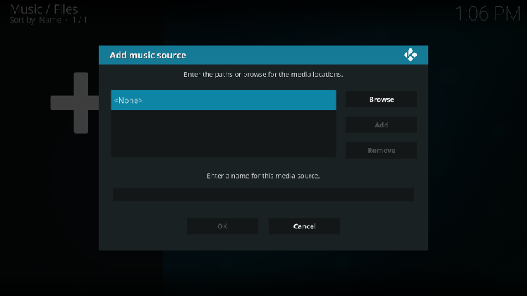 Schermata Aggiungi media di Kodi