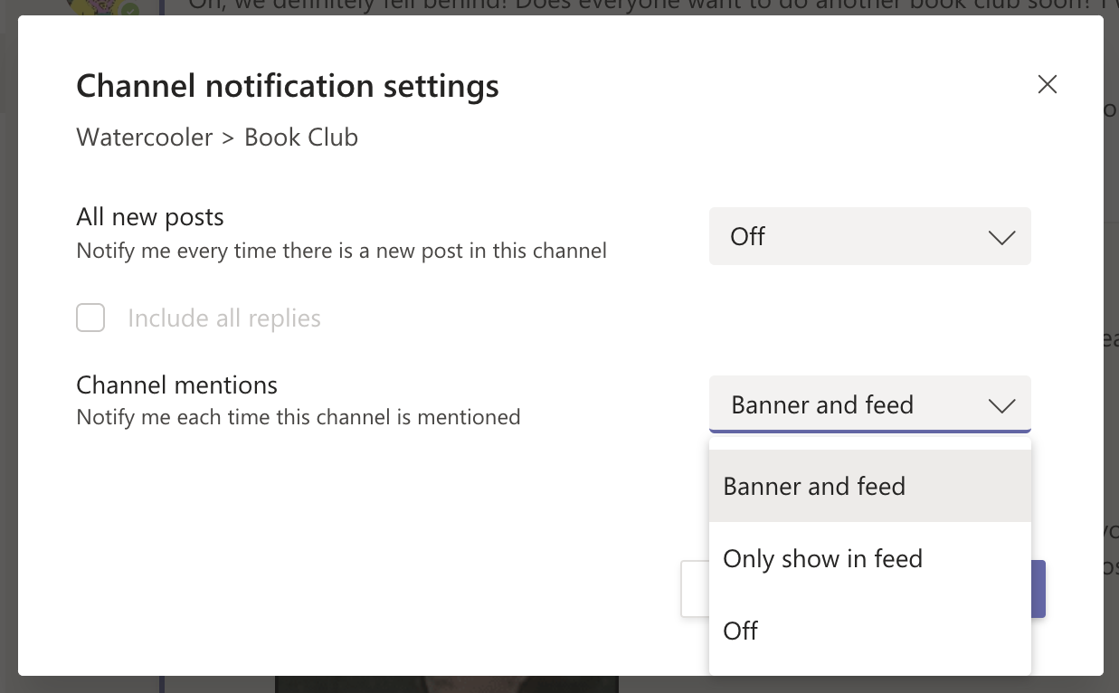 Notifiche a livello di canale di Microsoft Teams