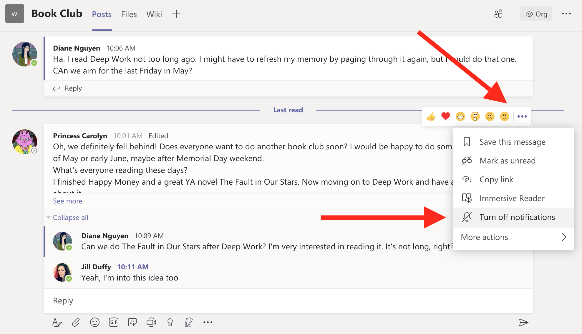 Notifiche a livello di conversazione di Microsoft Teams